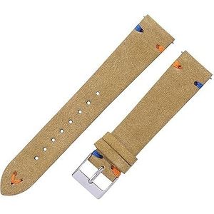 LQXHZ Suède Horlogebandjes 18mm 20mm Hand Gestikt Beige Groen Blauw Suède Lederen Horlogebanden For Man Vrouw Quick Release Horloge Armband (Color : Beige, Size : 22mm)