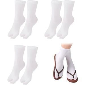 SamHeng Tabi Teenslippers voor dames en heren, uniseks, Japanse Geta-sokken, 3 paar, katoen, split-teen, tabi-sokken, elastisch, Wit, One size
