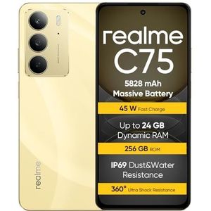 realme C75 Smartphone 8+256 Go, IP69, Batterie 5828 mAh, ArmorShell™2 Glass, Appareil Photo 50 MP Super-Sharp, Charge Rapide 45 W, Doré (sans Adaptateur)