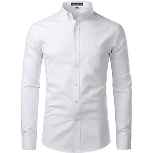 PARKLEES Slim fit herenoverhemden met lange mouwen Smart Casual Button Down Oxford Shirts, Wit, M