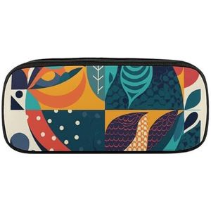 NWTRJ Interessante Geometrie Etui Waterdichte Lederen Potlood Tas Grote Capaciteit Pen Pounch Cosmetische Make-up Tas Voor Vrouwen Mannen, Stijl, Eén maat