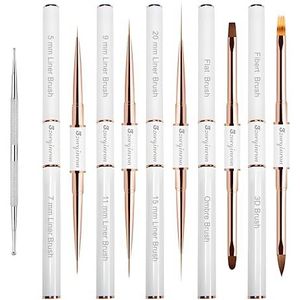 Nail Art Bushes Set, Professionele 5 stuks dubbelzijdige nagelborstelset voor details, lange lijnen, ombre en 3D-ontwerp - Perfect voor doe-het-zelf manicures en salons (wit)