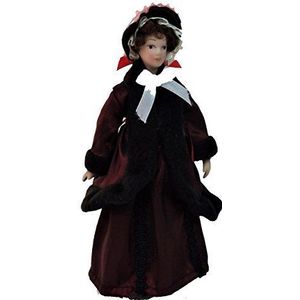 Melody Jane Poppenhuis Victoriaanse dame in rode jas miniatuur porselein mensen