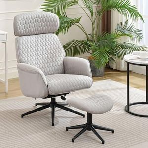 YuQozii Grijze verstelbare relaxstoel met voetenbank, 107 cm hoogte, 50 cm zitbreedte, 51 cm zitdiepte, 95-125 graden kantelhoek, hoofdsteun in hoogte verstelbaar, loungestoel, bureaustoel, 360 graden