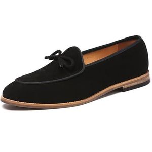 Men’s Slip-On Loafers Handmade Leather Breathable Comfortable Soft Hand Stitched Casual Shoes For Men Suede Dress Shoes (Color : Black, Size : EU 48)