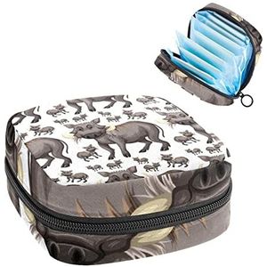 Leuke wrattenzwijnen patroon,Periode Pouch Draagbaar,Tampon Houder voor Portemonnee Vrouwelijke Product Organizer, Meerkleurig, 4.7x6.6x6.6 in/12x17x17 cm