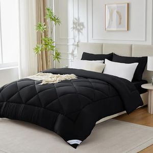 WAVVE Dekbed voor 80 cm brede bedden, 155 x 220 cm, 450 g/m², voor bedden met 80/90 x 190 cm, zachte en ademende vezels, zwart