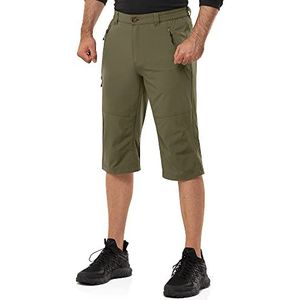 33,000ft Heren 3/4 broek cargo wandelbroek stretch lichte fietsbroek zomer capri broek outdoor shorts met veel zakken, olijfgroen, L