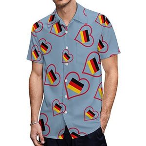 I Love Germany Rood Hart Heren Hawaiiaanse shirts Korte Mouw Casual Shirt Button Down Vakantie Strand Shirts S