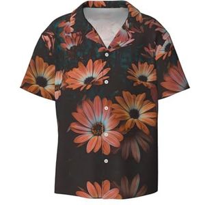 ZEEHXQ Geometrische Bloemen Patroon Print Mens Casual Button Down Shirts Korte Mouw Rimpel Gratis Zomer Jurk Shirt met Zak, Oranje Chrysant, 4XL