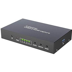 Y&H 4-kanaals HDMI-video-opnameapparaat USB 3.0 1080P 60fps video-opname en live streaming, geïntegreerde multi-viewer en schermschakelaar, voor PS4, Nintendo Switch, bewakingscamera, videoconferentie enz