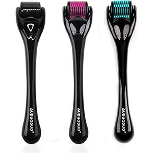AUDUODUO® 3-in-1 Micro Naaldroller Set met Zilveren Naalden, 540 Naalden Roller voor Huid- en Haarverzorging – Derma Roller voor Mannen en Vrouwen (0,5/1,0/1,5 mm)