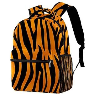 Rugzak Lichtgewicht Dagrugzak Rugzak voor Shool Tiger Skin Patroon Strepen Zwart Oranje