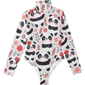 LI ZHI XIN Rompertjes met lange mouwen voor dames, eendelige jumpsuit met hoge hals, coltrui, turnpakje, top voor meisjes, dans, workout, fitness, bodysuit met dierenpanda-patroon, Meerkleurig, S