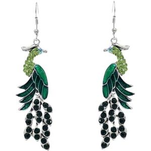 Trendy Strass Lange Oorbellen for Vrouwen Meisjes Pauw Zilver Metalen Gezicht Dunne Dangle Oorbellen Sieraden Cadeau (Color : green)