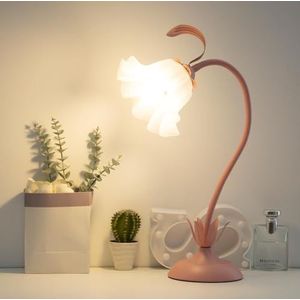 Roze bedlampje, acryl bloemen tafellamp, acryl lampenkap metalen bureaulamp voor meisjes, vrij draaibaar bedlampje met driekleurige verlichting voor slaapkamer, woonkamer, 50 cm