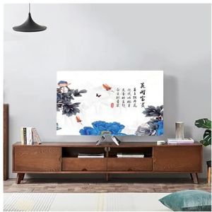 WLTYSM TV Cover Landschap Elastische Kracht Televisie Kap TV Stof Cover Doek 32-75 Inch Eenvoudige en Moderne Chinese Stijl TV Display Protector (9.4-46 inch)