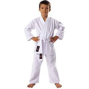 VADER Gemengde Karate Pakken Wit/Zwart Karate Gi voor Kinderen/Volwassenen Pollycotton Medium Gewicht Karate Uniform Club Training Wedstrijd Vechtsport Pak met Gratis Witte Riem, Wit, 0/130cm