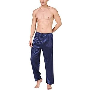 YAOMEI Heren Pyjama Bottoms Satijn, Zijdeachtige Lange Trekkoord Lounge Shorts Broek Nachtkleding Ondergoed Casual Broek Elastische Tailleband voor Slapen Yoga Sport Vrije tijd, Blauw, M