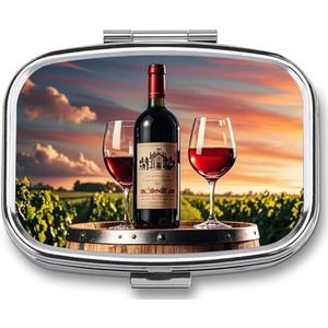 Houten wijnvat op wijnfles pillendoos reispillenorganizer 2 compartimenten wekelijkse pillendoos met spiegel een dag medicijncontainer medicijnorganizer voor portemonnee, zak of portemonnee