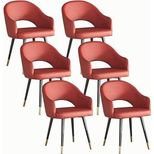 GEIRONV Office Lounge Chair Set van 6,Leisure Living Dining Room Accent Arm Water Proof Leather Side Chair met Carbon Steel Legs Eetkamerstoelen Eetstoelen (Color : Red, Size : 82 * 46 * 43cm)
