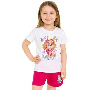 Paw Patrol pyjama voor meisjes, The Future Pawfect kinderpyjamaset, korte mouwen, bovendeel met broek, wit/roze, wit/roze, 98/104 cm