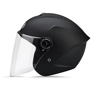 LIONCIANO Motorhelm voor volwassenen, stijlvolle halfopen helm met bril, motorhelm, slagvaste ventilatiehelm om de verkeersveiligheid van de gebruiker te beschermen (mat zwart)