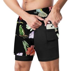 Aquarel Bloeiende Bloemen En Vogels Grappige Zwembroek Met Compressie Liner & Pocket Voor Mannen Board Zwemmen Sport Shorts