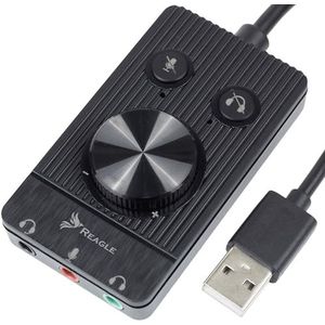 Reagle Externe USB-geluidskaart - 48 kHz/16-bits audio, 3,5 mm jackaansluitingen, plug & play, volumeregeling, microfoon- en hoofdtelefoon-mute-schakeling, compatibel met Windows, Mac OS, Linux
