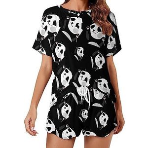 Grappige panda mode 2 stuks dames pyjama sets korte mouw nachtkleding zachte loungewear stijl-15