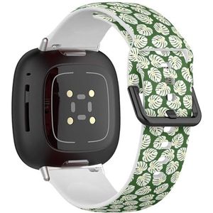 Sportbandje compatibel met Fitbit Sense / Sense 2 / Versa 4 / Versa 3 (witte monstera bladeren) siliconen armband accessoire