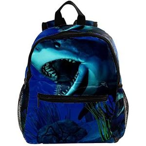 3D Witte Haai Zwemmen in Oceaan Leuke Mode Mini Rugzak Pack Bag, Meerkleurig, 25.4x10x30 CM/10x4x12 in, Rugzak Rugzakken