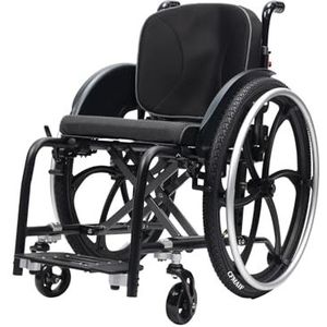 CFMAIF Rolstoel, licht, opvouwbaar, voor buiten en reizen, doorvoer, kantelbestendige wielen, zelfduwen, afneembare voetensteun (zwart, 38 cm / 14,9 inch zit)