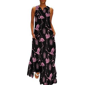 Flamingo Gras dames enkellengte jurk slim fit mouwloze maxi-jurk casual zonnejurk 5XL