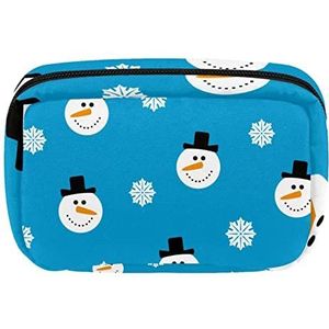 Reis Gepersonaliseerde Make-up Bag Cosmetische Tas Toiletry tas voor vrouwen en meisjes Winter Sneeuwpop Blauw, Meerkleurig, 17.5x7x10.5cm/6.9x4.1x2.8in