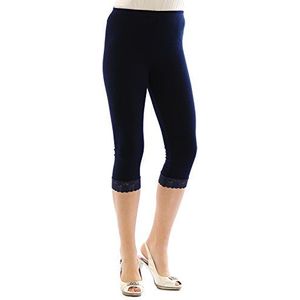 YESET Capri 3/4 leggings met kant, katoenen leggings, kanten rand, broek voor dames, donkerblauw, XL
