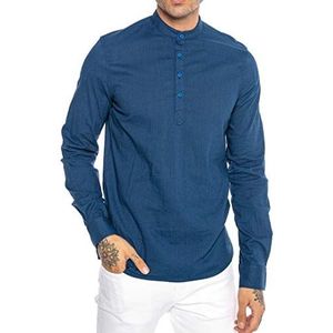 Redbridge Herenhemd vrijetijdshemd linnen sweater, tuniek-recht, blauw, L