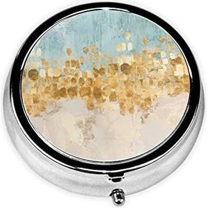 Pillendoos Beige Gouden Slagen Ronde Pil Case 3 Compartiment Geneeskunde Pil Organizer Leuke Pil Organizer Draagbare Reizen Pillbox Geneeskunde Vitamine Kabeljauw Leverolie Opbergdoos Unieke Gift