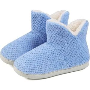 JadeRich Unisex Fleece Laarzen Zachte Hakbedekkende Pluche Voering Bootie Slippers Warm Effen Kleur Huisschoenen voor Vrouwen Mannen, Blauw, 6.5/7.5 UK