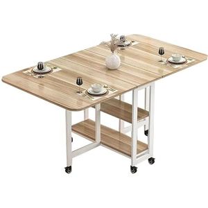 Massief Houten Opvouwbare Keukentafel Met Open Planken En 6 Wielen, Ruimtebesparende Rechthoekige Keukentafel Met Verlaagd Blad For Keuken Slaapkamer Eetkamer (Color : Color 2, Size : 120x70x75CM)