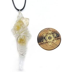 Soulnioi Healing Crystal 1Pcs Tijger Eye Crystal Aartsengel Metatron Cube Geometrische Disc en 1Pcs Witte Kristal Kolom Ruwe Steen Ingelegd Citrien Fluoriet Verpakt Hanger Ketting Met Zwart Koord