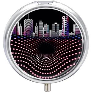 City Silhouette Ronde pillendoos, reis-pillendoos, draagbaar, 23 vakken, medicijnen, metaal, tablethouder, vitamine-houder voor portemonnee, tas