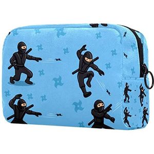 Blauwe Japanse Ninja Gooien Star Print Reizen Cosmetische Tas voor Vrouwen en Meisjes, Kleine Make-up Tas Rits Pouch Toiletry Organizer, Meerkleurig, 18.5x7.5x13cm/7.3x3x5.1in, Modieus