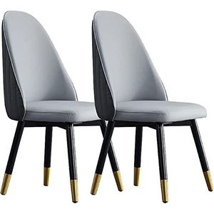 GEIRONV Modern design eetkamerstoel set van 2, houten poten keukenstoel microvezel lederen stoelen zachte gewatteerde zitting for kantoor lounge slaapkamer Eetstoelen (Color : Gray+black, Size : 92*