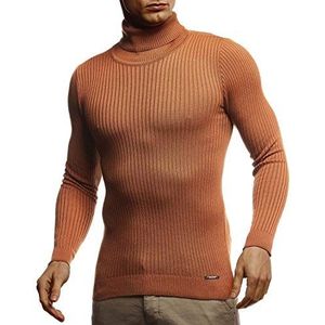 Leif Nelson Coltrui voor heren, gebreide trui, coole herentrui met rolkraag, dunne gebreide herentrui, geschikt voor winter en zomer, rood-bruin, L