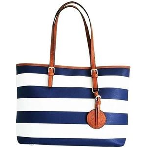 Donkerblauw gestreepte handtas boodschappentas, casual damestas met grote capaciteit, draagtas (Color : Blue)