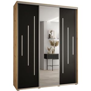 MEBLE KRYSPOL Davos 13 190 Kledingkast met drie schuifdeuren voor slaapkamer - Moderne Kledingkast met spiegel, kledingroede en planken - 235,2x190x60 cm - Artisan Black Silver