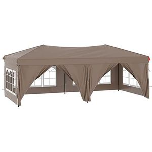 Homgoday Opvouwbare partytent met taupegrijze muren, 3 x 6 m, paviljoens voor buiten, pergola's, voor buitenfeesten, tuin, terrassen