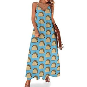 Mexico Taco Sling Maxi-jurk voor dames, V-hals, casual, mouwloos, verstelbare riem, sexy lange jurk