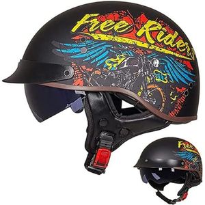 Motorhelm, Skull Cap zonneklep snelsluiting ECE goedgekeurde heren dames motorfiets open face veiligheidshelm A,XL=59-60cm